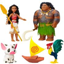 Boneca Princesa Moana Pua Maui Heihei 4 Personagens + Barco