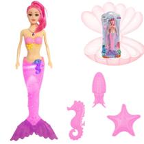 Boneca Princesa Sereia Barbie Cauda Ascende Luz Acessorios - Zoop Toys Presente