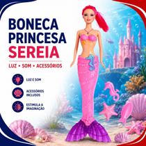 Boneca Princesa Sereia Infantil com Luz Som e Acessórios DDG Boneca Princesa Sereia Infantil com Luz Som e Acessórios DDG