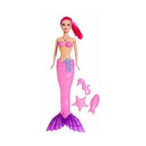 Boneca Princesa Sereia Infantil com Luz Som e Acessórios