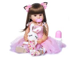 Boneca Realista Silicone Princesa Vestido Rosa 55 Cm - Original