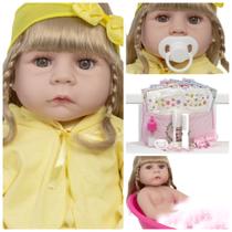 Boneca Reborn 100% Silicone Loira Linda Com Kit 20 Itens