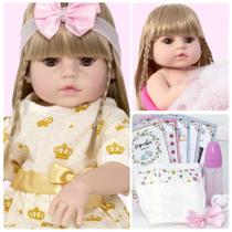 Boneca Reborn 100% Silicone Real Vestido Coroa + Acessórios Boneca Reborn 100% Silicone Real Vestido Coroa + Acessórios