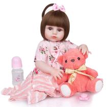 Boneca Reborn 48cm 100% Corpo de Silicone Realista Baby Fashion Rosa