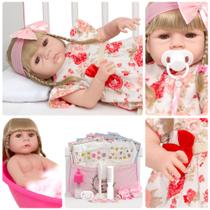 Boneca Reborn Abigail Loira Vestido Florido 20 Acessórios