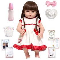 Boneca Reborn Adora Cabelo Longo Vestido Vermelho Acessórios