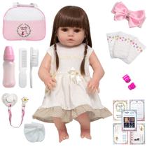 Boneca Reborn Baby 46cm Olhos Castanhos Diversos Acessórios Boneca Reborn Baby 46cm Olhos Castanhos Diversos Acessórios