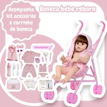 Boneca Reborn Baby Com Roupão Carrinho Criança Passeio Boneca Reborn Baby Com Roupão Carrinho Criança Passeio