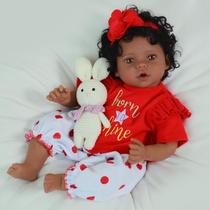 Boneca Reborn Baby Doll SCOM Black Girl 50 cm afro-americana com roupa vermelha