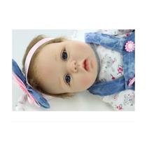 Boneca Reborn Baby Doll Silicon Soft 55 cm realista com urso