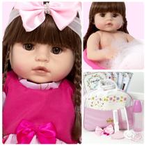 Boneca Reborn Baby Menina Pode Dar Banho + 20 Itens Boneca Reborn Baby Menina Pode Dar Banho + 20 Itens