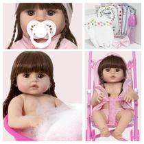 Boneca Reborn Baby Realista 46cm Pode Dar Banho Vários Itens