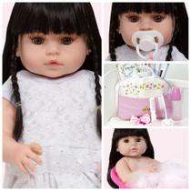 Boneca Reborn Barata Morena Vestido Branco 20 Acessórios