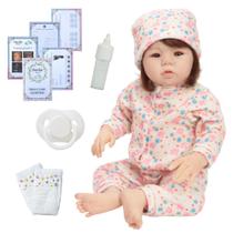 Boneca Reborn Bebê 100% Silicone Cabelo Fio a Fio Pijama