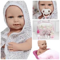 Boneca Reborn Bebê 100% Vinil Pode Dar Banho Kit 20 Itens
