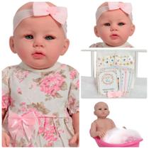 Boneca Reborn Bebê Abigail Olhos Azuis Vestido Florido