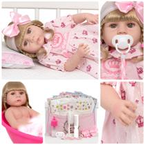 Boneca Reborn Bebê Abigail Vestido Coroa Enxoval Completo