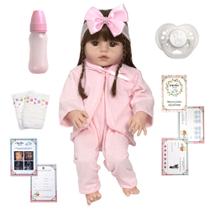 Boneca Reborn Bebê Corpo de Silicone 13 Itens