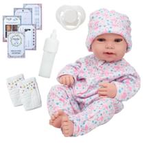 Boneca Reborn Bebê Corpo de Silicone Macacão Flamingo Fofo