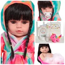 Boneca Reborn Bebê Corpo de Silicone Saída de Banho Fofinha
