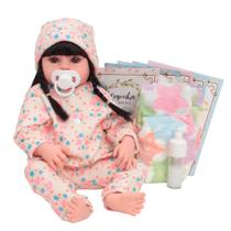 Boneca Reborn Bebê Corpo Silicone Macacão Florido E Itens