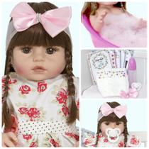 Boneca Reborn Bebe de Silicone Com Chupeta Pode Dar Banho