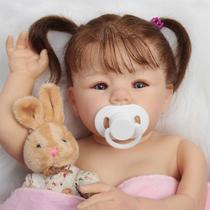 Boneca Reborn Bebê Fio a Fio Linda Corpo Silicone Acessórios