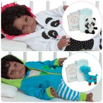 Boneca Reborn Bebê Gêmeos Negros Recém Nascidos Panda Jacaré