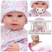 Boneca Reborn Bebê Larinha Olhos Azuis Bolsa Itens Completa Boneca Reborn Bebê Larinha Olhos Azuis Bolsa Itens Completa