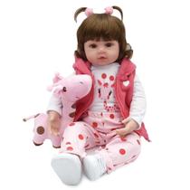 Boneca Reborn Bebê Laura C/ Acessórios Pijama Girafinha 45Cm