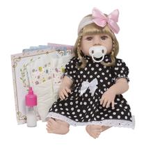 Boneca Reborn Bebê Loira Grande Toda de Silicone Pode Molhar