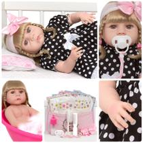 Boneca Reborn Bebê Loira Realista Com Vestido Preto Completa - Cegonha Reborn Dolls