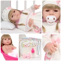 Boneca Reborn Bebê Loira Realista Fofinha Enxoval 13 Itens