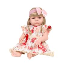 Boneca Reborn Bebê Loira Vestido Florido Kit 13 Acessórios