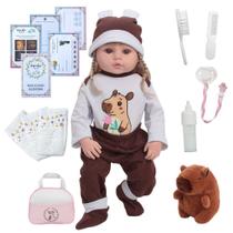 Boneca Reborn Bebê Menina Capivara Loira Fofa Kit Completo