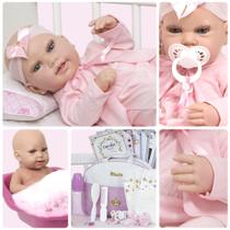 Boneca Reborn Bebê Menina Careca Enxoval Completo + Banheira - Cegonha Reborn Dolls