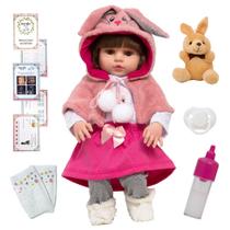 Boneca Reborn Bebê Menina Coelhinha Com Kit 12 Acessórios
