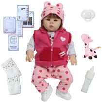 Boneca Reborn Bebê Menina Girafinha Fio a Fio Kit Acessórios