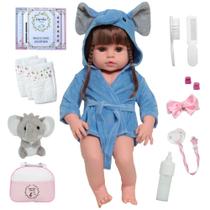 Boneca Reborn Bebê Menina Linda Com Saída de Banho Elefante Boneca Reborn Bebê Menina Linda Com Saída de Banho Elefante