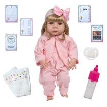 Boneca Reborn Bebê Menina Loira 46cm Completa Kit 13 Itens Boneca Reborn Bebê Menina Loira 46cm Completa Kit 13 Itens
