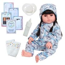 Boneca Reborn Bebê Menina Morena Pode Molhar Kit Acessórios
