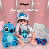 Boneca Reborn Bebê Menina Realista Roupa Stitch Com Pelúcia Boneca Reborn Bebê Menina Realista Roupa Stitch Com Pelúcia