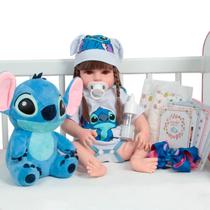 Boneca Reborn Bebê Menina Realista Roupa Stitch Com Pelúcia