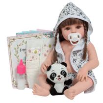Boneca Reborn Bebê Menina Realista Roupão Pandinha Pelúcia Boneca Reborn Bebê Menina Realista Roupão Pandinha Pelúcia