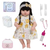 Boneca Reborn Bebê Morena Pode Banho Com Bolsa 20 Acessórios