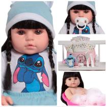 Boneca Reborn Bebê Morena Stitch Pelúcia Kit Completo