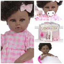 Boneca Reborn Bebê Negra Fofinha Com Bolsa Kit Acessórios