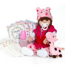 Boneca Reborn Bebê Olhos Castanhos Senta de Silicone Linda