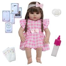 Boneca Reborn Bebê Princesa Enxoval Lindo Vestido Xadrez