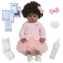 Boneca Reborn Bebê Princesa Realista Vestido Rosa 13 Itens